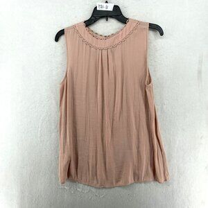 Boden Blouse Women's 10 Blush Pink Neutral Round Neck Scalloped Trim Sleeveless